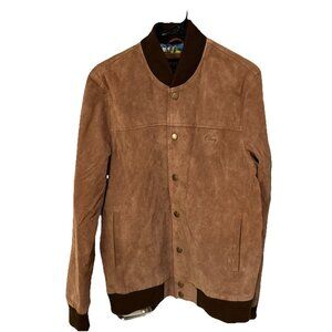 Obey Propaganda Suede  Leather Bomber Jacket Men’s Medium Colorful Lining EUC